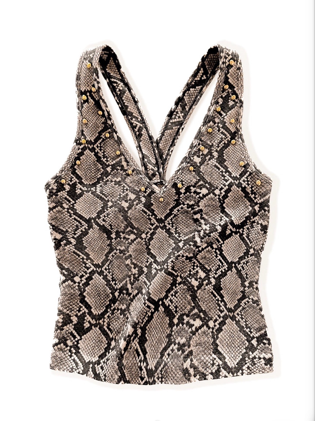 Snake Print Studded V-Neck Brami - Black & Cream Nwt 1/2x